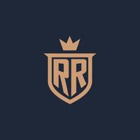 rr monogram första logotyp med skydda och krona stil vektor