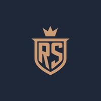 rs monogram första logotyp med skydda och krona stil vektor