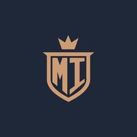 mi monogram första logotyp med skydda och krona stil vektor
