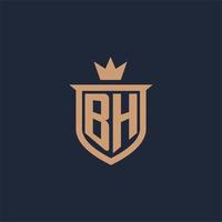 bh monogram första logotyp med skydda och krona stil vektor