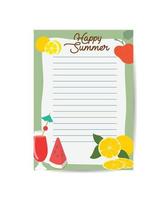 Wochen- und Tagesplaner-Vorlagenplan mit Notizen und Aufgabenliste mit Vektorillustration für Sommerartikel vektor