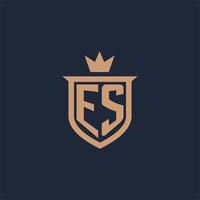 es monogram första logotyp med skydda och krona stil vektor