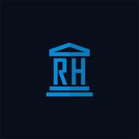 rh första logotyp monogram med enkel tingshus byggnad ikon design vektor