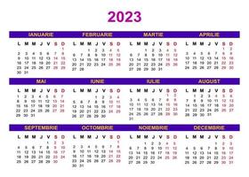 kalender 2023 rumänska, vecka börjar måndag, minimal design vektor