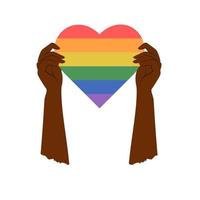 svart man eller kvinnor innehav hbtg emblem i händer. HBTQ gemenskap. kön, mångfald, enhet begrepp. vektor platt illustration för affisch, kort, baner, sticke