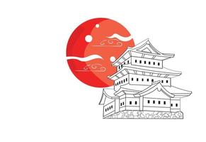 japansk slott illustration logotyp med röd måne vektor