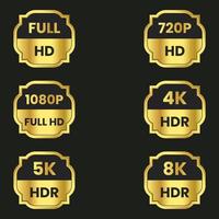 4K Ultra HD, 5K Ultra HD, 6K Ultra HD, 8K Ultra HD, 1080p Full HD, 720p HD Auflösungssymbole gesetzt vektor