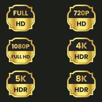 4k ultra hd,5k ultra hd,6k ultra hd,8k ultra hd, 1080p full hd, 720p hd upplösning ikoner uppsättning vektor