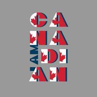 Ich bin kanadische Modert-Plakatkarte. muster mit roter und weißer nationalflagge moderne typografie für feierdesign, flyer, banner. auf blauem Hintergrund des fective Feuerwerks. vektor