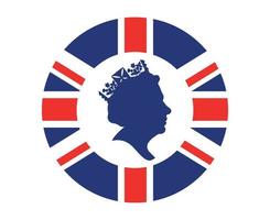 drottning Elizabeth ansikte vit och blå med brittiskt förenad rike flagga nationell Europa emblem ikon vektor illustration abstrakt design element