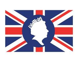 königin elizabeth gesicht weiß mit britischer flagge des vereinigten königreichs nationales europa emblem symbol symbol vektor illustration abstraktes design element
