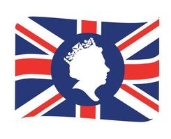 Queen Elizabeth Gesicht weiß mit britischer Flagge des Vereinigten Königreichs nationales Europa Emblem Band Symbol Vektor Illustration abstraktes Gestaltungselement