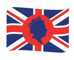 Queen Elizabeth Gesicht blau mit britischer Flagge des Vereinigten Königreichs nationales Europa Emblem Band Symbol Vektor Illustration abstraktes Gestaltungselement
