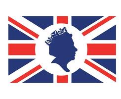 königin elizabeth gesicht weiß und blau mit britischer flagge des vereinigten königreichs nationales europa emblem symbol symbol vektor illustration abstraktes design element