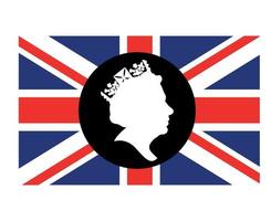 drottning Elizabeth ansikte svart och vit med brittiskt förenad rike flagga nationell Europa emblem symbol ikon vektor illustration abstrakt design element