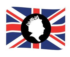 Queen Elizabeth Gesicht schwarz und weiß mit britischer Flagge des Vereinigten Königreichs nationales Europa-Emblem-Band-Symbol Vektor-Illustration abstraktes Gestaltungselement vektor