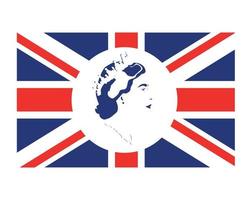 Queen Elizabeth Gesicht Porträt blau mit britischer Flagge des Vereinigten Königreichs nationales Europa Emblem Symbol Symbol Vektor Illustration abstraktes Gestaltungselement