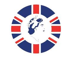 drottning Elizabeth ansikte porträtt blå med brittiskt förenad rike flagga nationell Europa emblem ikon vektor illustration abstrakt design element