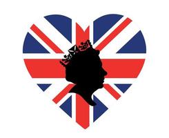 drottning Elizabeth ansikte svart med brittiskt förenad rike flagga nationell Europa emblem hjärta ikon vektor illustration abstrakt design element