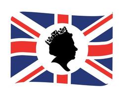 drottning Elizabeth ansikte svart och vit med brittiskt förenad rike flagga nationell Europa emblem band ikon vektor illustration abstrakt design element