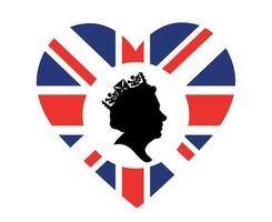 drottning Elizabeth ansikte svart och vit med brittiskt förenad rike flagga nationell Europa emblem hjärta ikon vektor illustration abstrakt design element