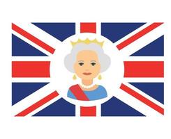 Queen Elizabeth Gesicht Porträt mit britischer Flagge des Vereinigten Königreichs nationales Europa Emblem Symbol Symbol Vektor Illustration abstraktes Gestaltungselement