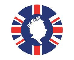 königin elizabeth gesicht weiß mit britischer flagge des vereinigten königreichs nationales europa emblem symbol vektor illustration abstraktes design element