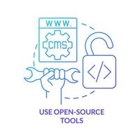 Verwenden Sie Open-Source-Tools blaues Verlaufskonzept-Symbol. professionell aussehende Website Design abstrakte Idee dünne Linie Illustration. Programmierung. isolierte Umrisszeichnung. vektor