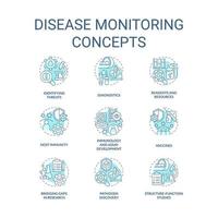 Krankheitsüberwachung türkisfarbene Konzeptsymbole gesetzt. Gesundheitswesen. Idee zur Infektionsüberwachung dünne Farbillustrationen. isolierte Symbole. editierbarer Strich. vektor