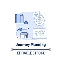 Reiseplanung hellblaues Konzeptsymbol. Reiseroute und Reisemittel. maas perk abstrakte idee dünne linie illustration. isolierte Umrisszeichnung. editierbarer Strich. vektor