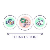 fordon inspektion slinga begrepp ikon. bil resa förberedelse. undersöka bil innan bilresa abstrakt aning tunn linje illustration. isolerat översikt teckning. redigerbar stroke. vektor