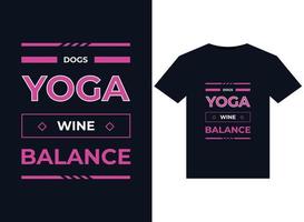 Hunde-Yoga-Wein-Balance-Illustration für druckfertiges T-Shirt-Design vektor