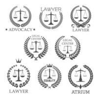 Symbole für Anwälte und Anwaltskanzleien mit Waage der Gerechtigkeit vektor