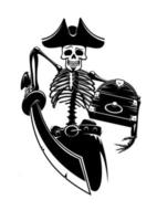 pirat skelett med skatter och svärd vektor