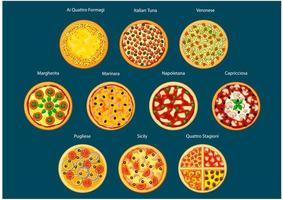 italiensk pizza meny ikon med annorlunda pålägg vektor