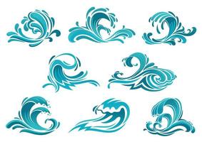 blaue meereswellen und surfsymbole vektor