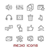 Multimedia- und Mediensymbole mit dünnen Linien vektor