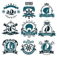marin ikoner för segling sport, hav resa design vektor