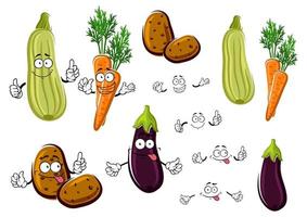 Cartoon-Auberginen, Karotten, Kartoffeln und Zucchini vektor