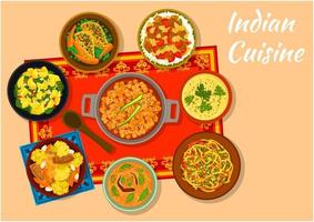 indisk kök kryddad maträtter för lunch meny design vektor