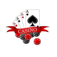 kasino ikon med spelar kort och pommes frites vektor