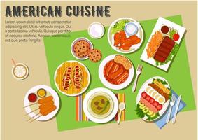 bbq fest platt ikon med amerikan kök maträtter vektor