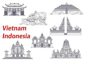 alte tempel von indonesien und vietnam-ikonen vektor