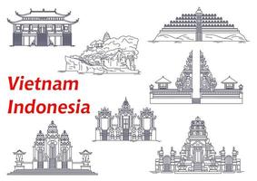 gammal tempel av indonesien och vietnam ikoner vektor