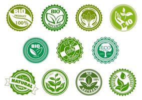 bio, eko, organisk och naturlig grön etiketter vektor