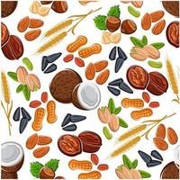 nötter, frön, baljväxter och flingor mönster vektor