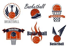 Basketballspiel-Sportikonen und -symbole vektor