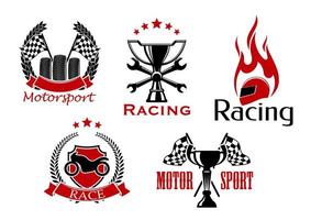 motorsport-, motorrad- und autorennsymbole vektor