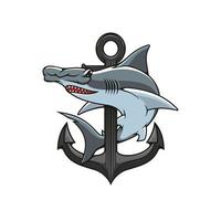 Hammerhai und Anker heraldische Ikone vektor