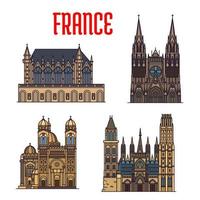 franska resa landmärke ikon med gotik katedraler vektor